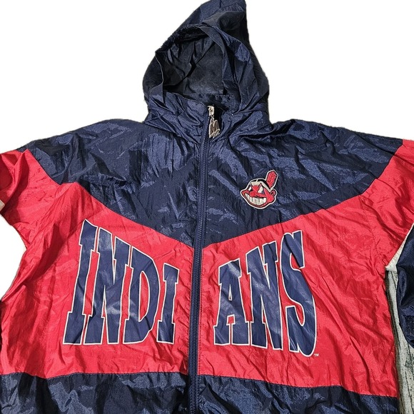 Vintage Cleveland Indians Boys L 12-14 Hooded‎ Jacket Chief Wahoo 90's GENUINE - Picture 1 of 11
